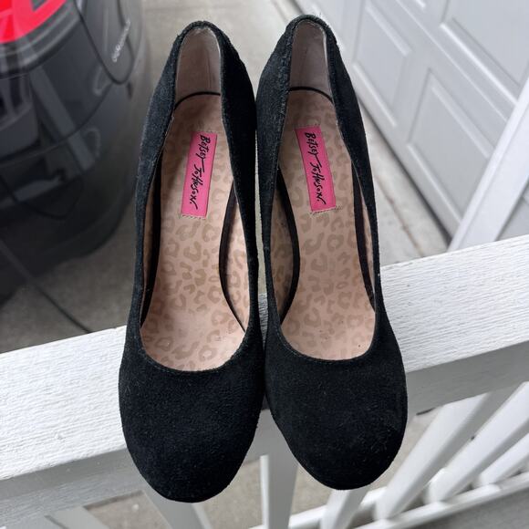 Betsey‎ Johnson Wedge Shoes Womens Size 7.5M Black Suede Reily Platform Heels - Picture 5 of 12